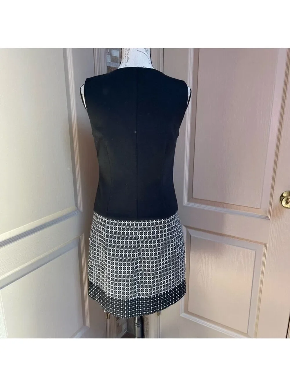 Laundry BY SHELLI SEGAL - Front Zip Black & White Tweed Mix Media Dress Sz 6 - Picture 8 of 16